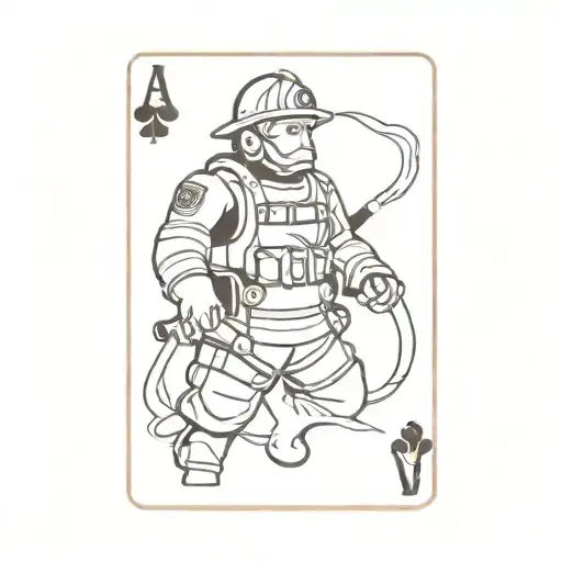 playing card with firefighter tattoo design idea