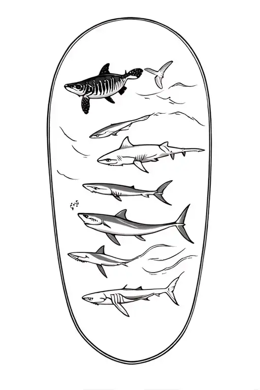 mata rays, sharks, turtle, whale shark, whale swimming and jackfish storm tattoo design idea