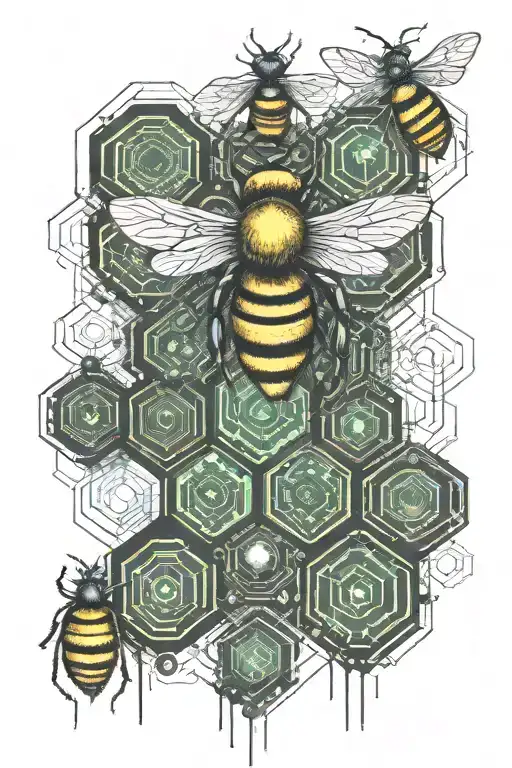 honeycomb pattern and honeybee tattoo design idea