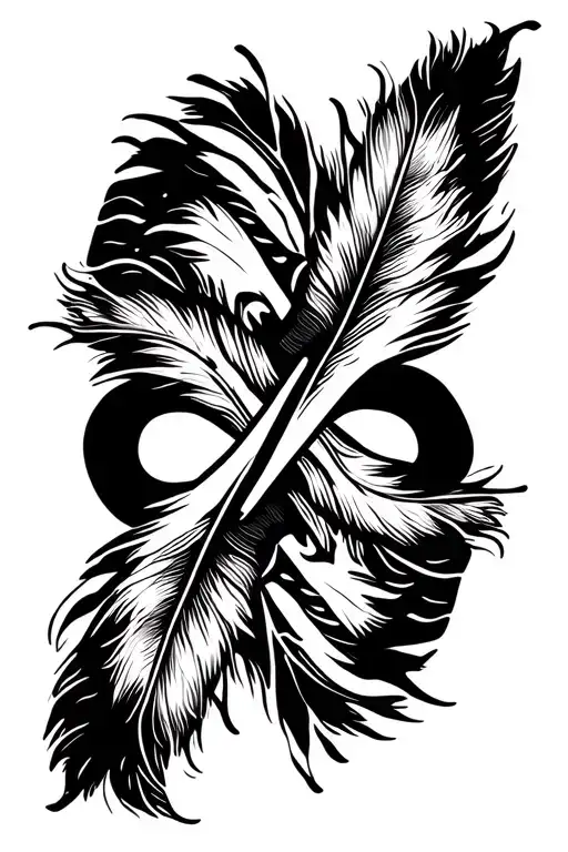 feather and infinity sign tattoo design idea