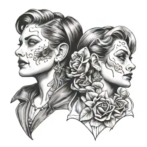 Gemini Two Face women tattoo design idea