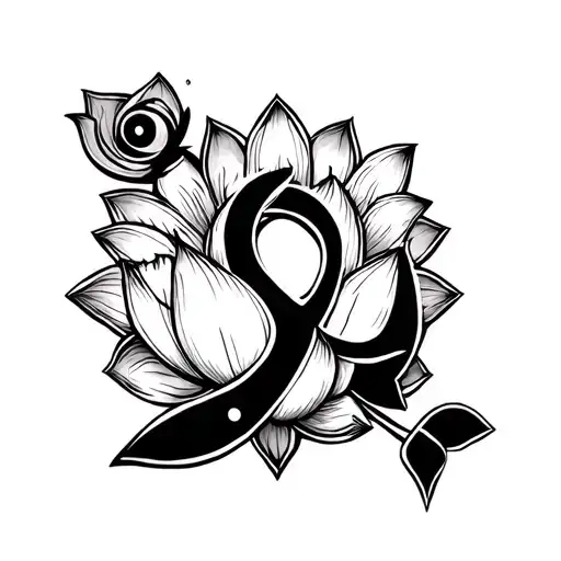 ankh symbol, lotus flower, 3 dots, moon symbol incorporated tattoo design idea
