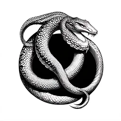 Black and white flash tattoo of an ouroboros snake eating its own tail - have it wrap all around the forearm and eventua tattoo design idea