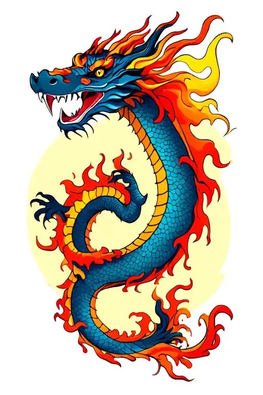 dragon with flame burns tattoo design idea