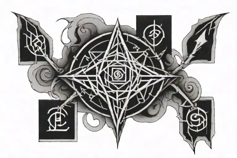  i want is to say "ego is the enemy", in a cyber sigil style tattoo design idea