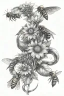 sunflowers and bees tattoo design idea