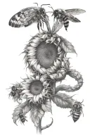 sunflowers and bees tattoo design idea