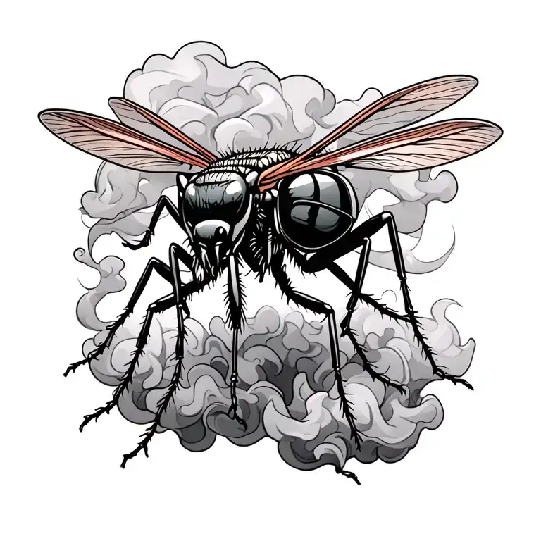 mosquito with glasses and joint surrounded by smoke tattoo design idea