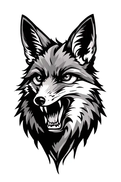 Fox head snarling tattoo design idea