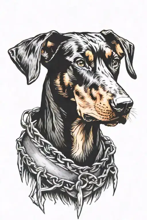 Doberman with barbed collar tattoo design idea