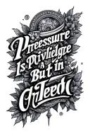 text: pressure is a privilege but in greek style, arhitecture and myth tattoo design idea