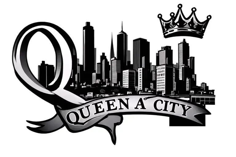 Queen City Artists logo city scape tattoo design idea