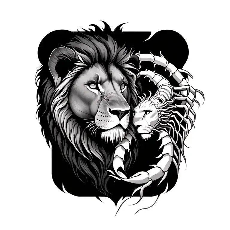 Small couple tattoo combination of lion and scorpion tattoo design idea