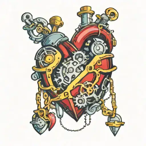 steampunk heart with chains around it tattoo design idea