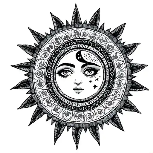 gypsy boho mandala sun moon stars tattoo design idea