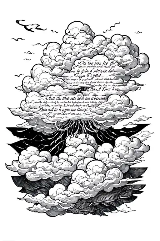 quarter sleeve of a clouds and a Bible verse masculine  tattoo design idea