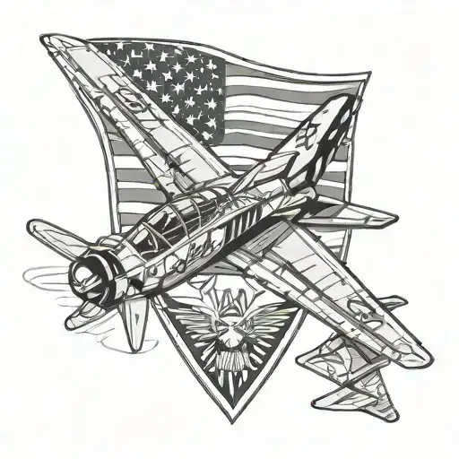 flag ripping through the skin and f18 Super Hornet tattoo design idea