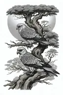 bird of prey and bonsai tree tattoo design idea