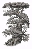 bird of prey and bonsai tree tattoo design idea