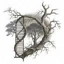 DNA double helix in the shape of a half dead half alive tree   tattoo design idea