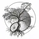 DNA double helix in the shape of a half dead half alive tree   tattoo design idea
