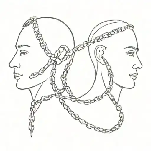 2 faces and chains tattoo design idea