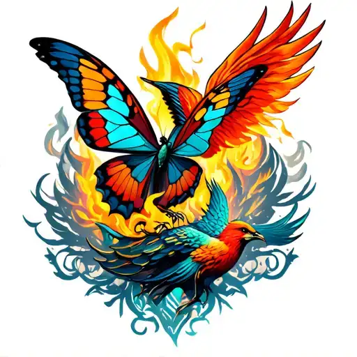 butterfly and phoenix rising from the ashes tattoo design idea