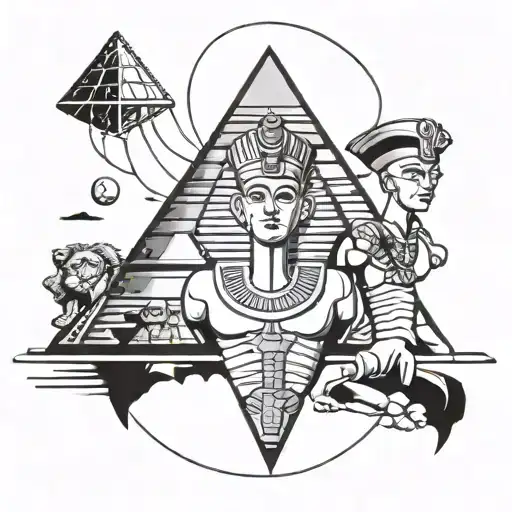 nefertiti king tut akhenaten in top of phyramid tattoo design idea