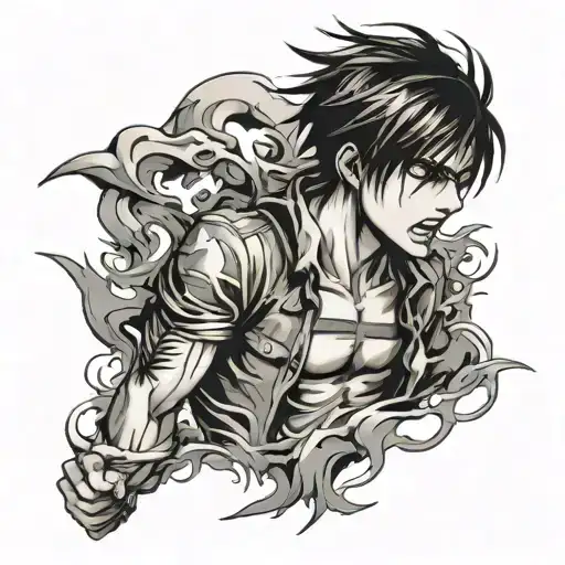 Eren Yeager tattoo from attack with the words keep moving foward tattoo design idea