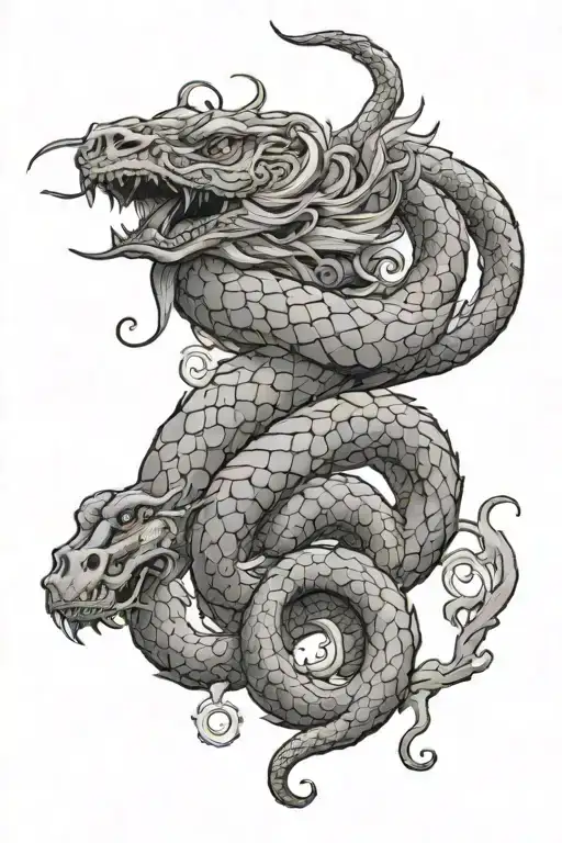 world serpent coiling around forearm with kanji characters tattoo design idea
