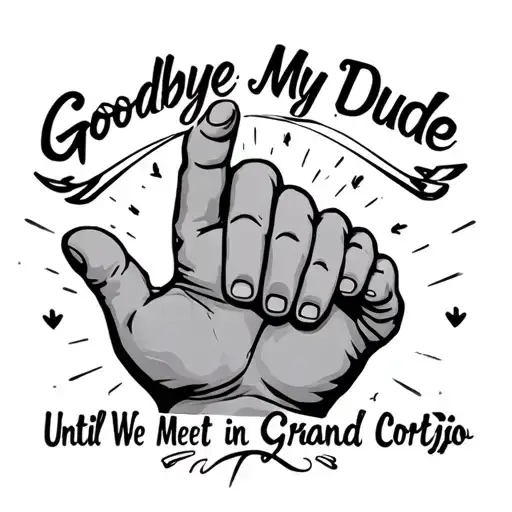hand and dog paw high five with Goodbye My Dude written above and then Until We Meet in the Grand Cortijo in the Sky tattoo design idea