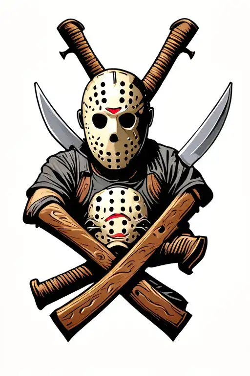 Jason vorhees mask facing straight forward with crossed machetes behind tattoo design idea