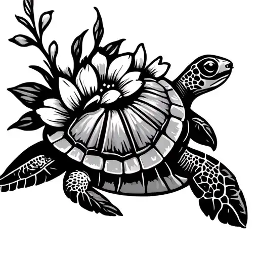Guam Logo with flower and turtle swimming gracefully tattoo design idea