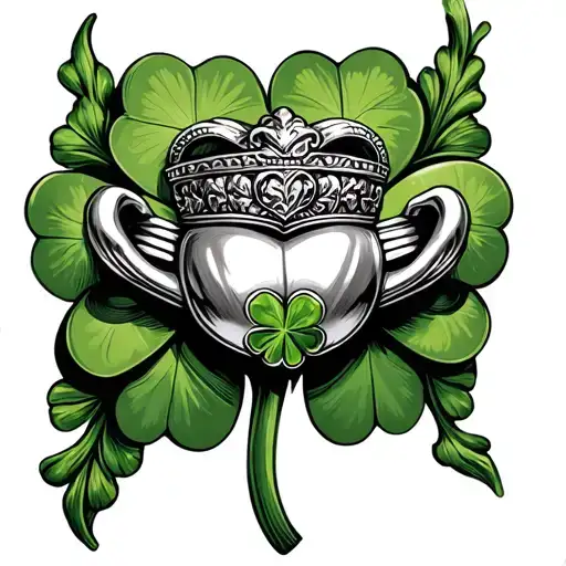 Irish Claddagh Ring coming out of a shamrock intertwined tattoo design idea