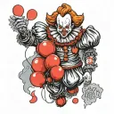 Pennywise holding red balloons tattoo design idea