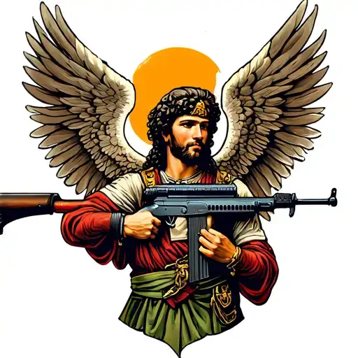 st michael with m4 rifle tattoo design idea