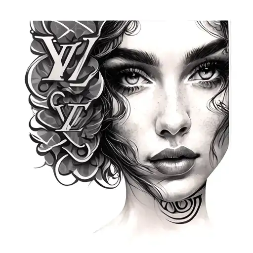 lady face inside Louis Vuitton pattern tattoo design idea