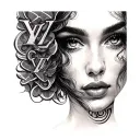 lady face inside Louis Vuitton pattern tattoo design idea