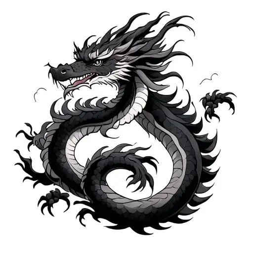 Hello, design me a tattoo of a classic Japanese dragon with a cloud surrounding it. And it looks like the dragon is pass tattoo design idea