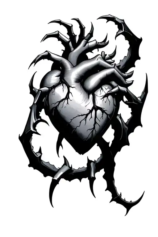 Heart being embraced by claws that slightly pierce the heart tattoo design idea