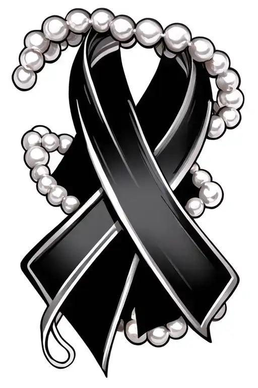 breast cancer awareness ribbon with pearl necklace tattoo design idea