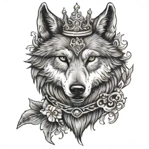 Wolf eating a crown tattoo design idea