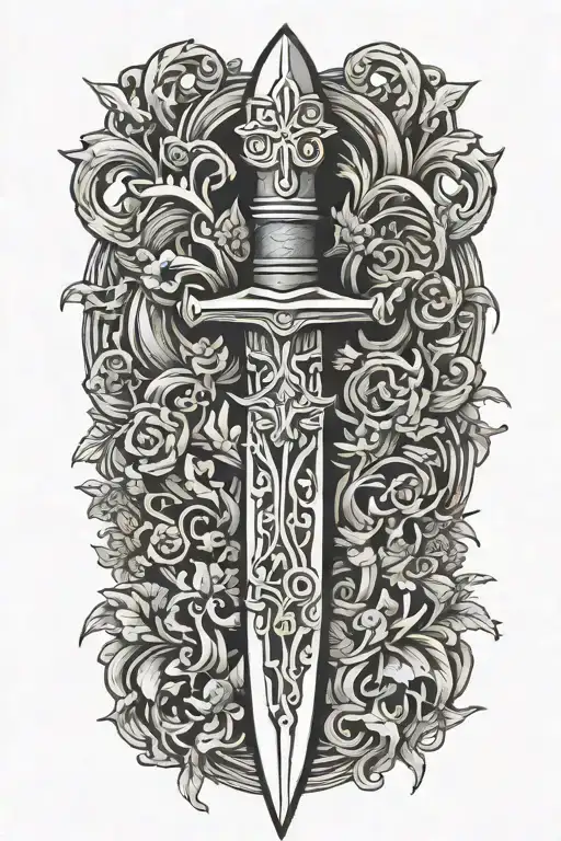 bone made dagger realistic tattoo design idea