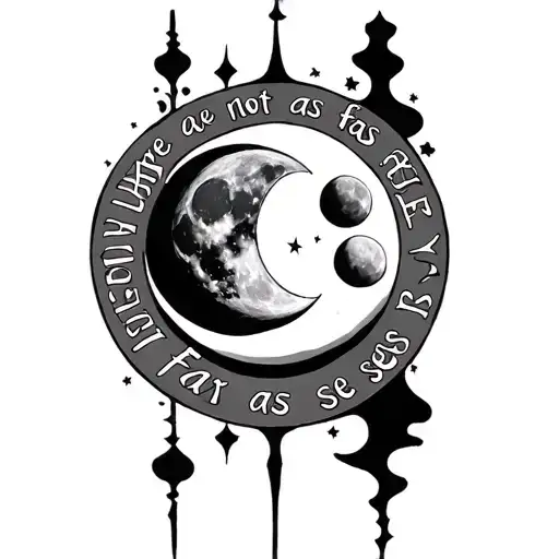western spine tattoo with moon phases saying "We are not as far as it seems" tattoo design idea