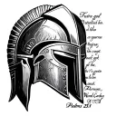Warrior of god with spartan helmet and Bible verse Psalms 23:1 tattoo design idea