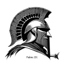 Warrior of god with spartan helmet and Bible verse Psalms 23:1 tattoo design idea
