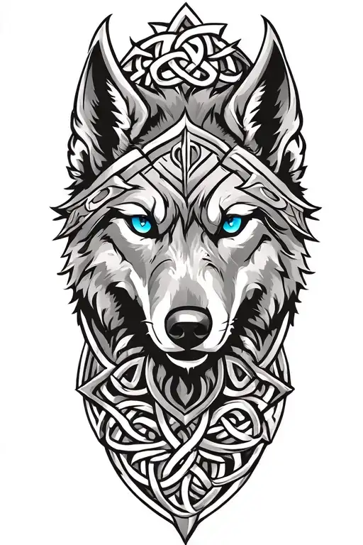 wolf with blue eyes on armor tattoo design featuring Celtic trinity knot  tattoo design idea