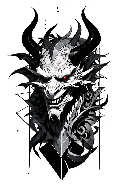 demon and geometric surround tattoo design idea