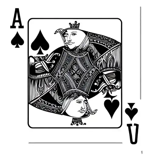 three playing cards ace king queen with the queen card pulled up tattoo design idea