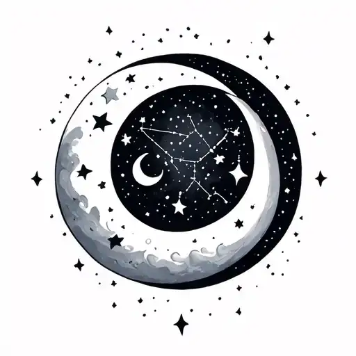 Lyra constellation and crescent moon tattoo design idea